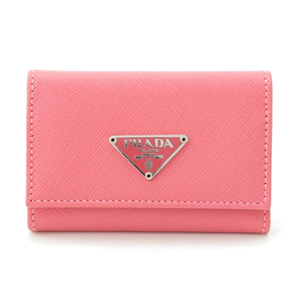 Prada Saffiano Triangle Key Case Wallet Pink